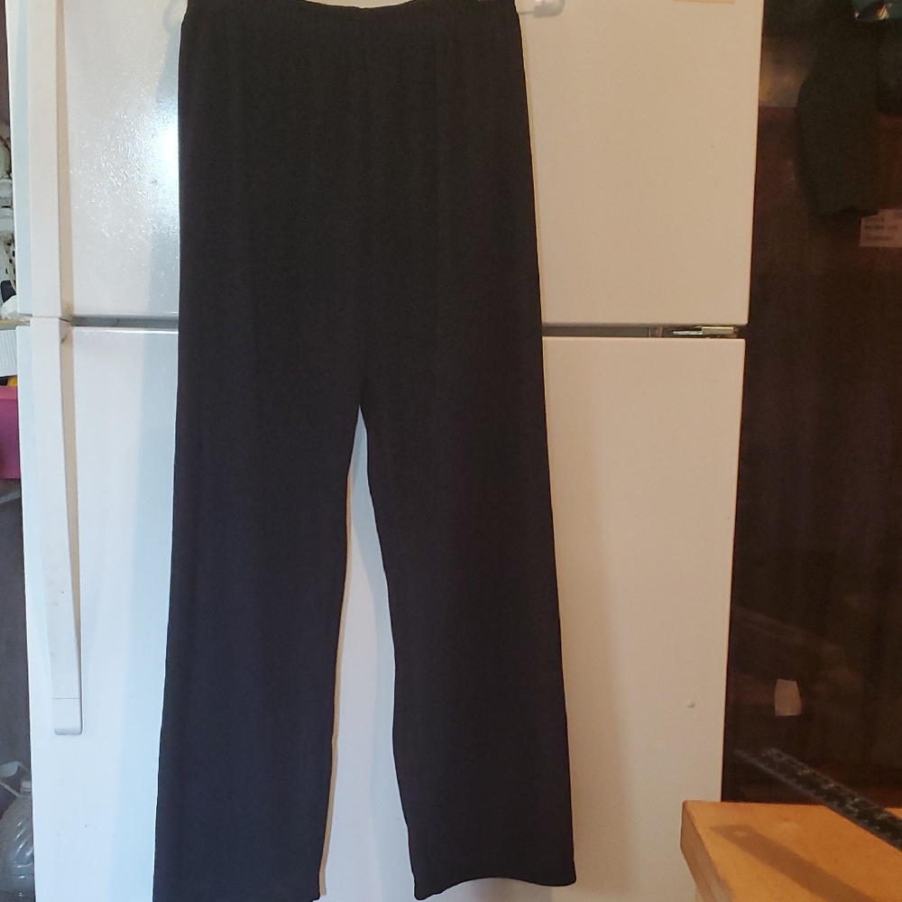 Black Wide-Leg Corduroy Elastic Waist Woman Pants Size XL